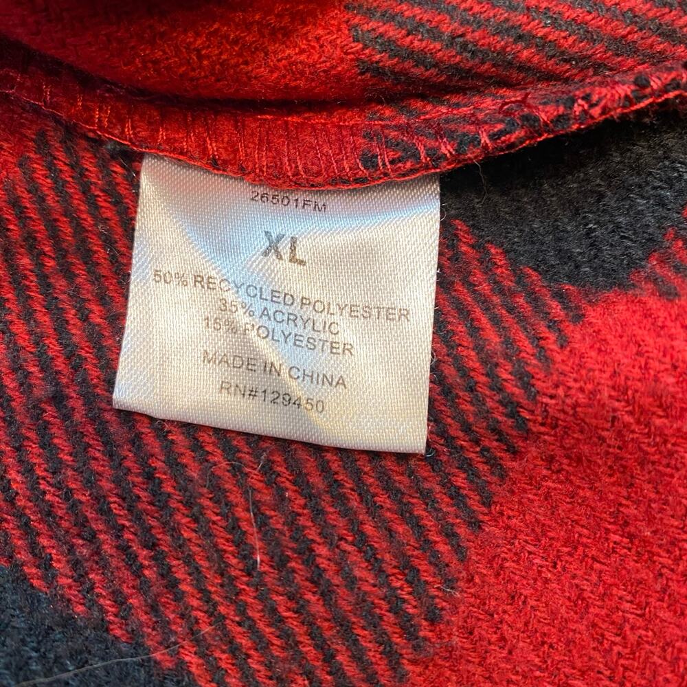 Eco Threads Mens XL Red Black Plaid Flannel Snap Shirt Casual Workwear Cabincore - Picture 6 of 7